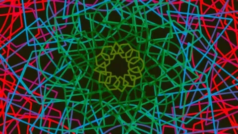 Glowing geometric fractal pattern animation for futuristic digital background Stock Footage 342157967