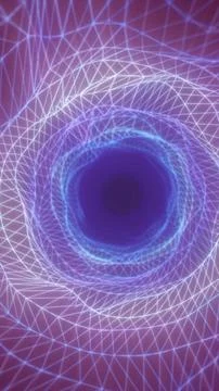 Glowing geometric neon grid forming a spiraling tunnel with bright blue and.. イラスト素材