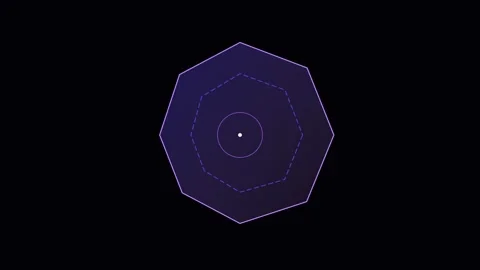 A glowing geometric octagon shape centered against a deep dark background Vídeo Stock 338310888