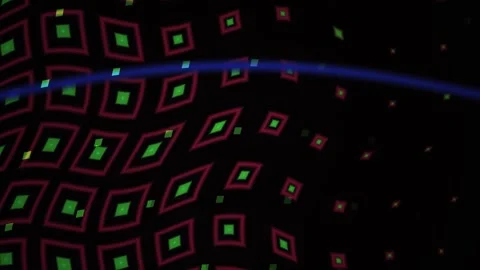 Glowing Geometric Pattern of Green Squares and Red Diamonds in Fast Digital.. Stock Footage 343701955