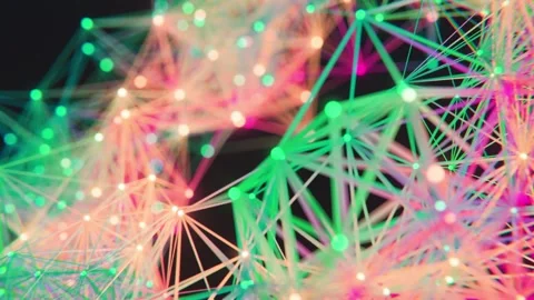 Glowing Geometric Plexus Network of Colorful Connected Points and Lines 库存影片 331110190