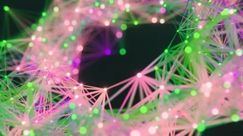 Glowing Geometric Plexus Network of Connected Particles and Lines in Motion 库存影片 331110227