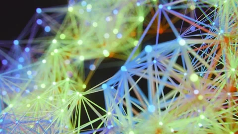 Glowing Geometric Plexus Network of Connected Nodes and Data Lines in Motion 库存影片 331110266