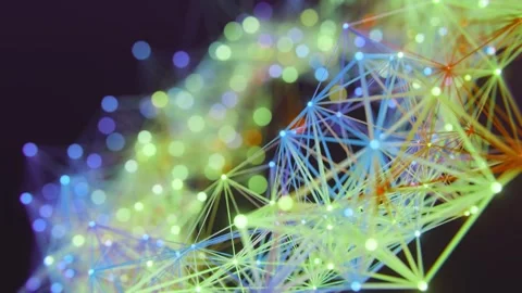 Glowing Geometric Plexus Network of Connected Particles and Lines in Motion Stock Footage 331110275