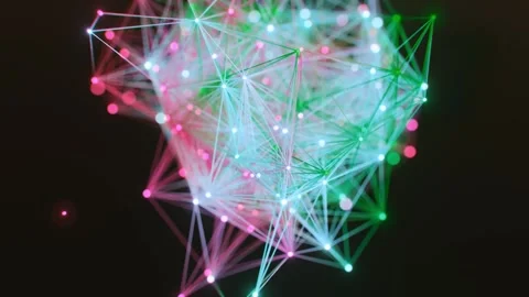 Glowing Geometric Plexus Network of Connected Nodes in Abstract Motion 库存影片 331110315
