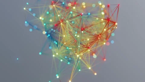 Glowing Geometric Plexus Network with Floating Colorful Particles and Lines Stock Footage 331110192