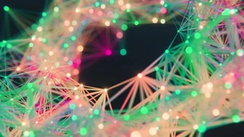 Glowing Geometric Plexus Network with Floating Data Connections and Particles 库存影片 331110208