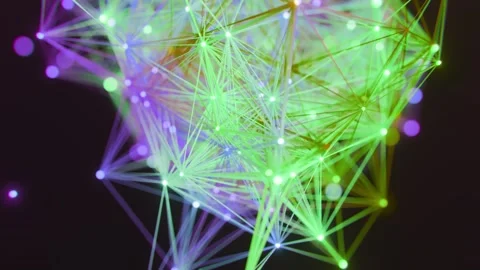Glowing Geometric Plexus Network with Floating Neon Particles in Motion 库存影片 331110300