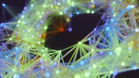 Glowing Geometric Plexus Network with Shifting Particles and Lines Stockbeeldmateriaal 331110292
