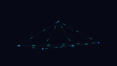 A glowing geometric pyramid structure formed by thin blue lines in dark space Video stock 338312007