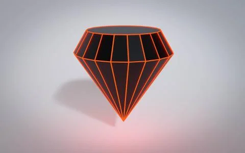 Glowing geometric random dark polygonal diamond with red wire mesh, modern Stock Illustration