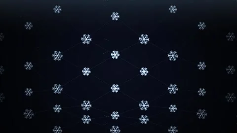 Glowing geometric snowflake network pattern on dark futuristic technology b.. Stock Footage 346003274