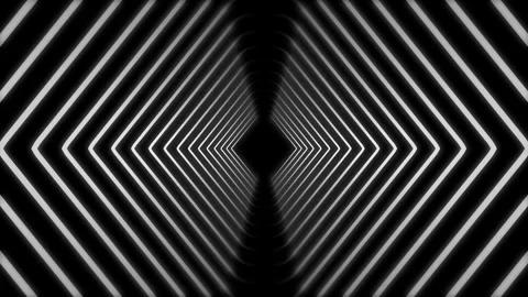 Glowing geometric tunnel of white lines on black background Stockbeeldmateriaal 337087049