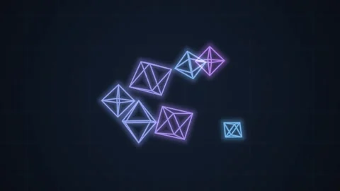 Glowing Geometric Wireframe Shapes on Dark Background Stock Footage 340495343