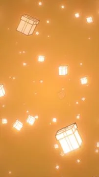 Glowing gift boxes floating in warm orange light, creating a festive and jo.. Stock Illustration