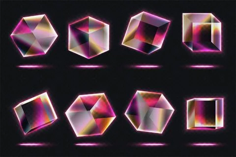 Glowing Glass Neon Cubes Vector Set イラスト素材