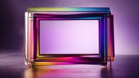Glowing glass, neon, thick horizontal rectangular frame, dark background, l.. Stock Footage 273954591