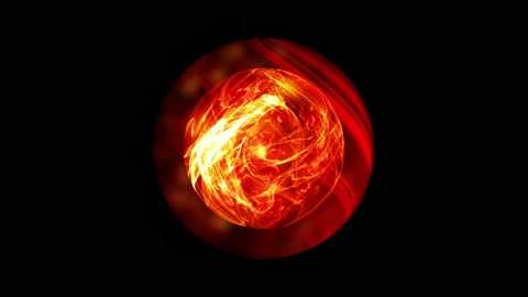 Glowing glass sphere with fire effect orb spin inside looping Stock Footage 136628041