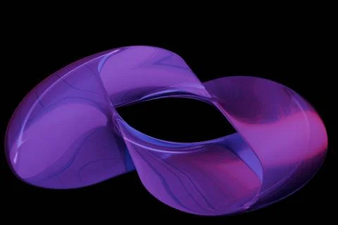 A glowing, glossy purple Mobius-like form, with iridescent blue and pink re.. Stock Illustration