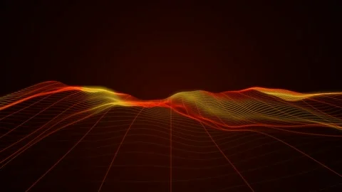 Glowing Gold and Red Wireframe Grid Digital Wave Background Loop Stock Footage 342248622
