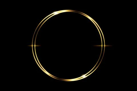 Glowing gold circle ring with light effect on black backdrop Stock Illustration