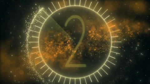Glowing gold countdown timer featuring particle effects against a dark abstract Stock Footage 342120412