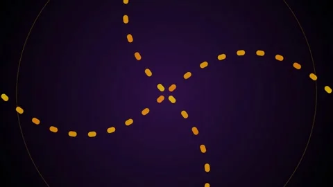 Glowing gold curved lines spin dynamically across a dark purple background Stock Footage 346334875