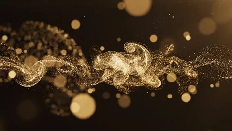 Glowing gold fluid particle wave swirling with bokeh for luxury award backg.. 스톡 동영상 343214744