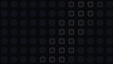 Glowing gold geometric squares moving across a dark digital grid Stock Footage 335939489