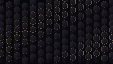 Glowing gold hexagon grid on a dark abstract background Stock Footage 335939132