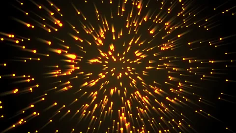 Glowing gold particles with rays. light beam. Universe dust, Explosion star Stock Footage 159359711