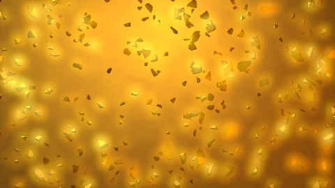 Glowing gold rocks, nuggets. Falling. Tiny pieces.  3d animation. Video stock 99563223