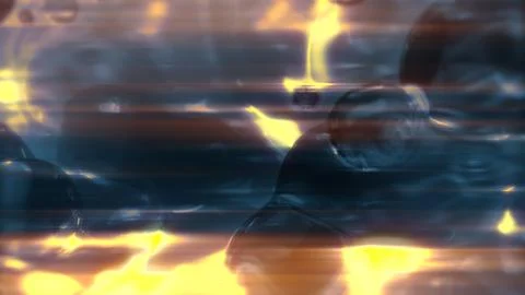 Glowing gold slight soft elements on black bokeh backdrop Illustrazione stock