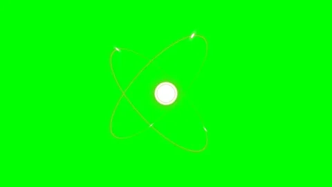A glowing golden atomic model with orbiting particles on a green screen Video stock 340903852