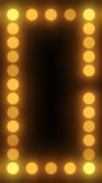 Glowing golden bulbs forming a rectangular frame on dark background, vintage  Illustrazione stock