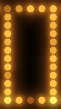 Glowing golden bulbs forming a rectangular frame on dark background, vintage  Illustrazione stock