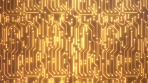 Glowing golden circuit board pattern forming a futuristic technological bac.. Stock Footage 325990859
