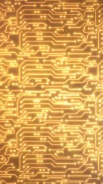 Glowing golden circuit board pattern forming a futuristic technological backg Stock Illustration