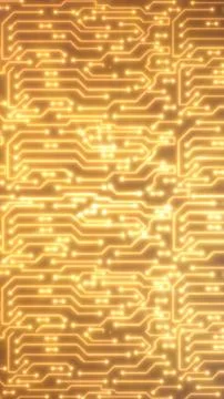Glowing golden circuit board pattern forming a futuristic technological bac.. Stock Illustration