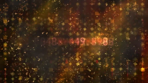 Glowing Golden Data Particles And Numbers Across A Deep Abstract Digital Matrix Stock-Footage 322516293