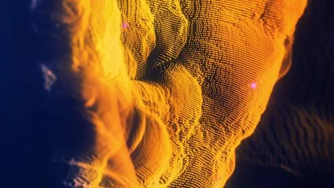 Glowing golden data waves forming a 3D mesh surface 스톡 일러스트
