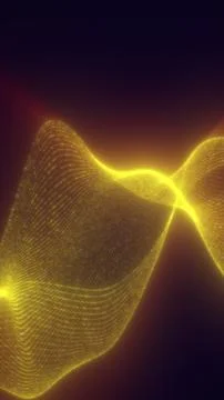 Glowing golden digital mesh wave with flowing curves and luminous particles.. Stock Illustration