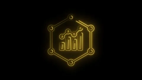Glowing golden digital network hexagon with bar chart graph inside abstract Stock Footage 333961078