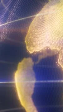 Glowing golden dotted world map on dark blue, symbolizing global data conne.. イラスト素材