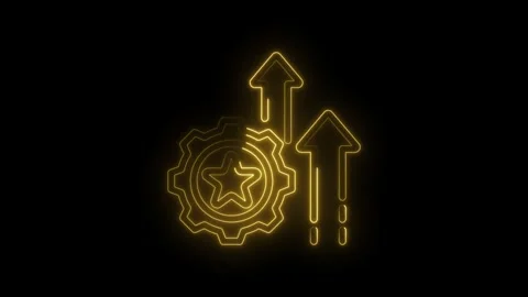Glowing golden gear with star inside and upward arrows symbolizing progress Stock Footage 333959646