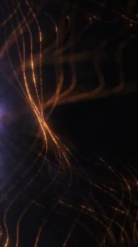 Glowing golden light trails moving across a dark black background イラスト素材