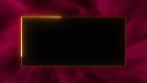 Glowing golden neon rectangle border frame against a smoke red abstract backdrop Stock Footage 335462200
