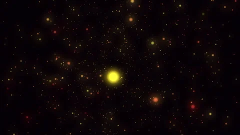 Glowing golden particles floating in dark space Vidéo 343076837