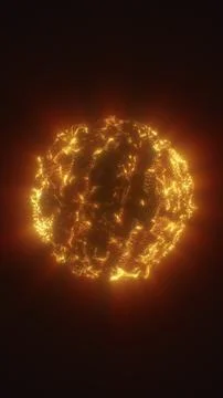 Glowing golden plasma sphere made of sparkling particles and fiery filament.. Stock Illustration