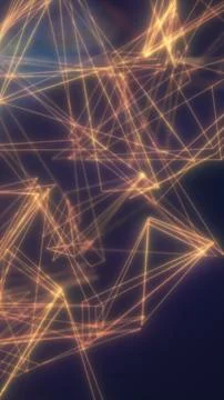 Glowing golden polygon network with connected lines and nodes on dark backg.. Stock Illustration